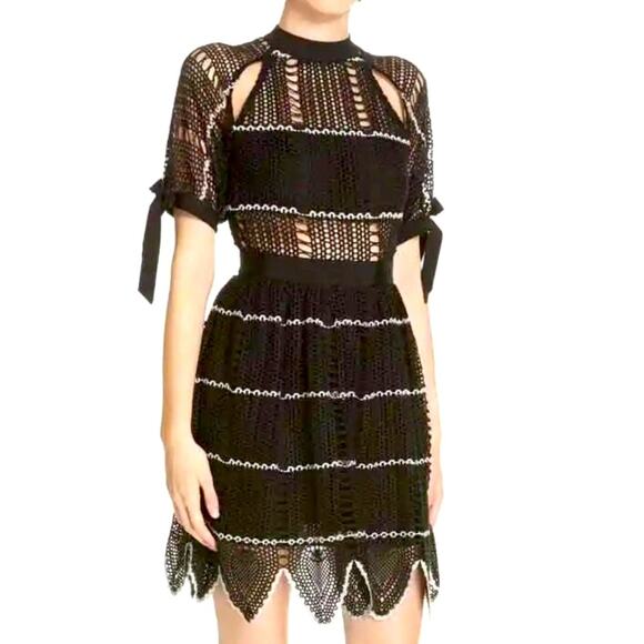 NWT Crocheted Scalloped Hem Mini Dress - BLACK & WHITE - Picture 3 of 6